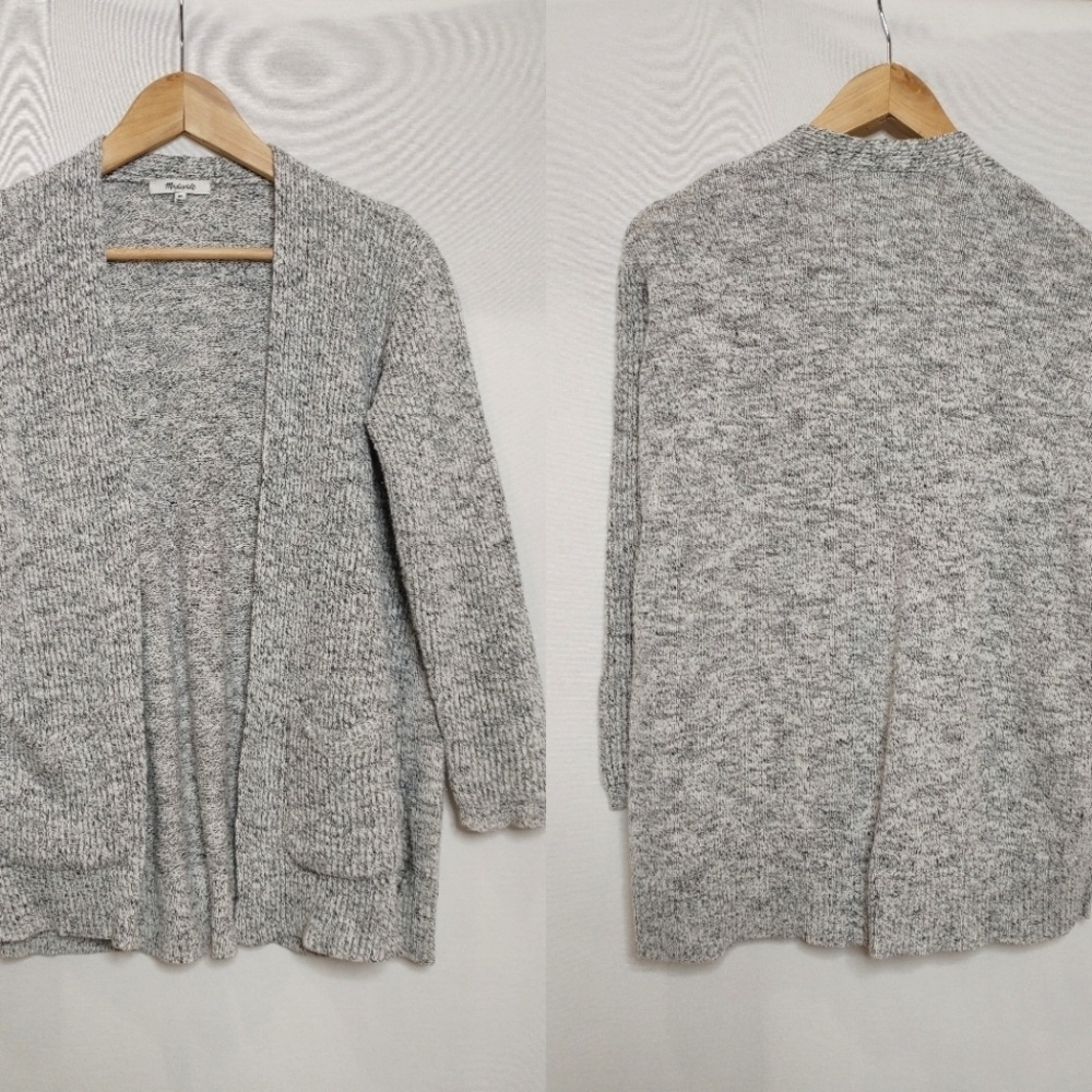Madewell Postscript Open Front Cardigan Sweater Marled Gray Linen Cotton XS Knit